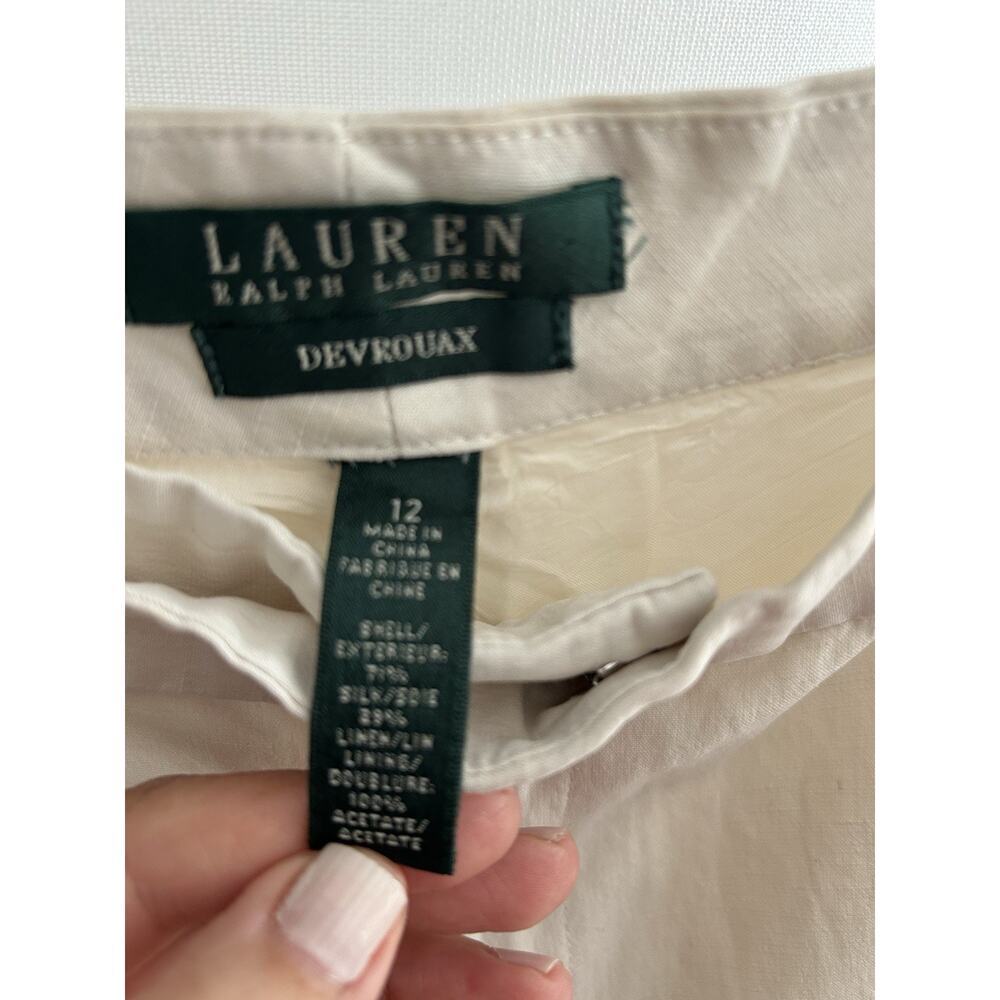 Lauren Ralph Lauren Cream Silk Linen Dress Pants Preppy Old Money Minimalist 12 - Picture 3 of 10
